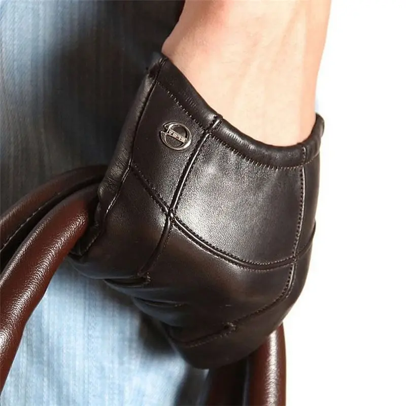 Goatskin Специальное предложение короткие стильные мужские перчатки на запястье эластичные из натуральной кожи модные кожаные перчатки для вождения EM004PN-5 - Цвет: Brown