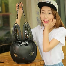 Original design of a lovely cartoon rabbit single shoulder oblique cross metal chain senior PU multi functional lady bag