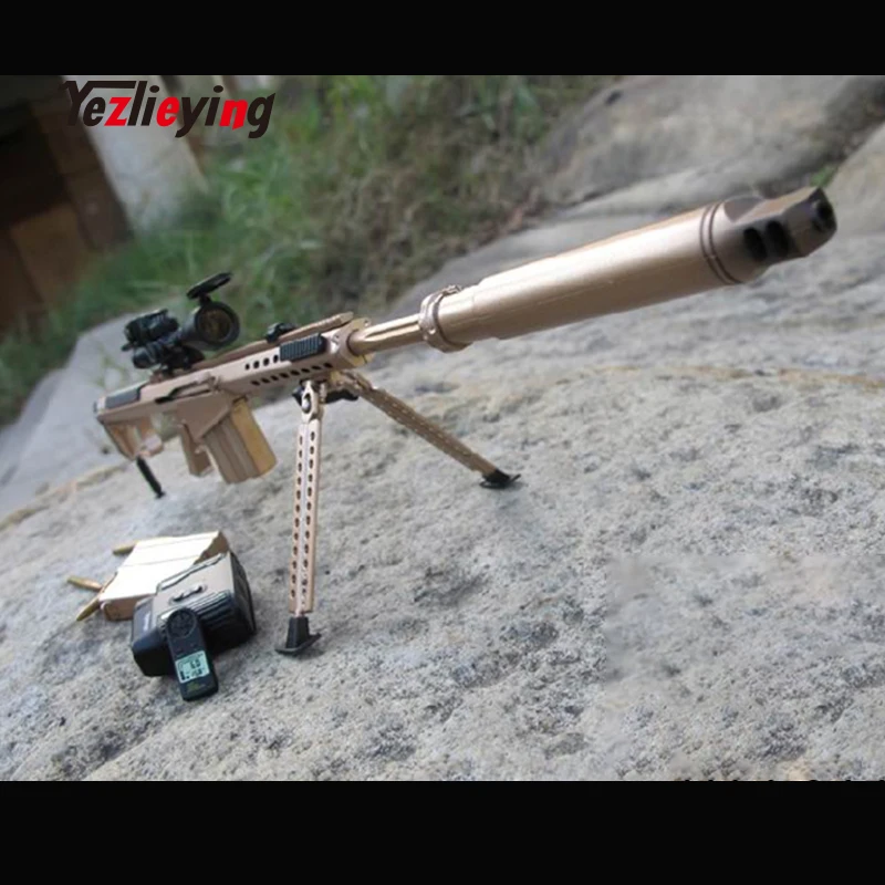 

ZY TOYS 1/6 Scale Soldier annex Gun Weapon Model Barrett M107A1 Sniper Rifle Golden muffler model for 12 inch Action Figure