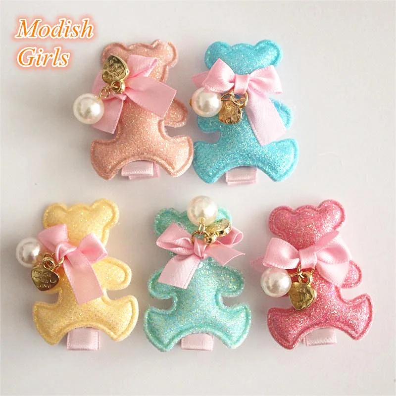 

Lovely Bears Design Glitter Felt Hair Clips Cute Shinning Animals Featured Cheap Hairpins Kids Hair Clips 2015 New
