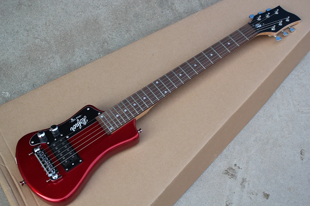 

Factory Custom Left Handed Red Travel Electric Guitar with H Pickup,Rosewood Fingerboard,Chrome Hardwares,Offer Customized