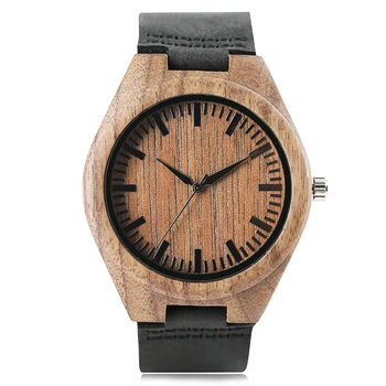 

Wood Watches Bangle Men Women Nature Handmade Wood Wristwatch Quartz Analog Black Genuine Leather Strap Male Clock Classic Saati