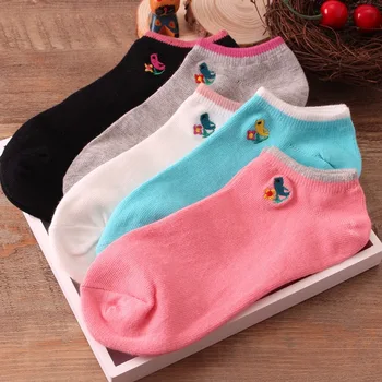 

Apparel Women's Socks color cotton Embroidery birds Invisible Boat stealth lady summer short low cut ped sock 10pair/lot XW012