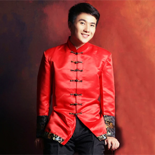 red tunic jacket tang suits male shanghai oriental clothes tangzhuang