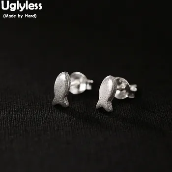 

Uglyless MINI Fish Studs for Women Handmade Frosted Fishes Earrings 100% Real 925 Sterling Silver Fine Jewelry Brincos Bijoux