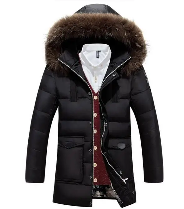 Мужская куртка на утином пуху размера плюс, зимняя белая куртка на утином пуху, XXL, XXXL, пальто на молнии, воротник из натурального меха, теплая одежда, пальто - Цвет: 918 Black