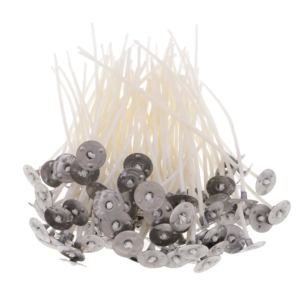 100 Pieces Pre Waxed Pre-Tabbed Cotton Candle Wicks For Candle Making Tealight Candle with Sustainer Tabs 10/12/15cm