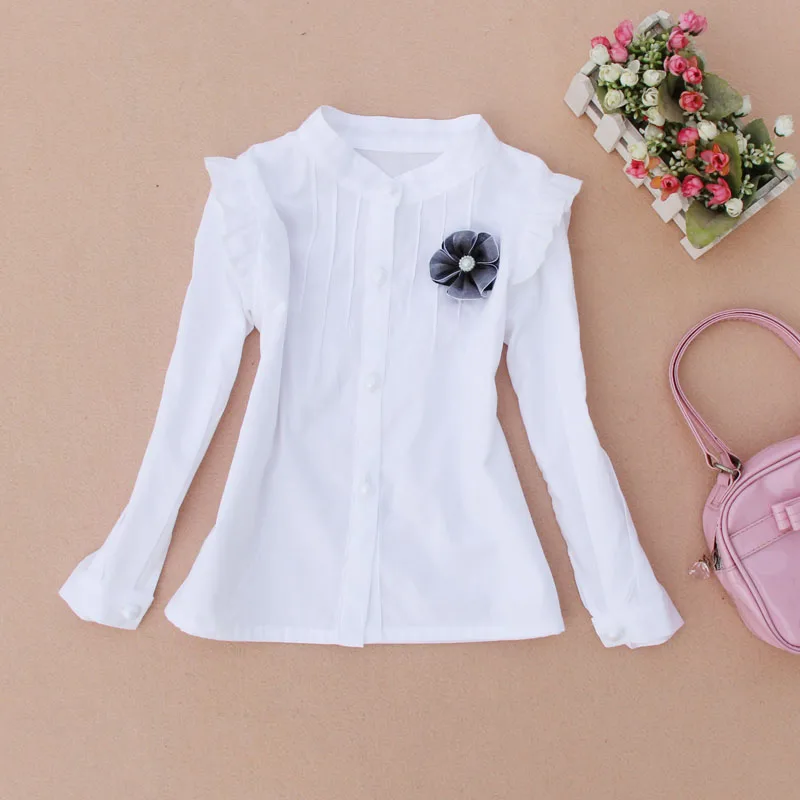 Осенняя детская одежда для девочек детская одежда детская рубашка принцессы с длинными рукавами Школьная блуза для девочек белые блузки для девочек Age2-16Y - Цвет: Style 1