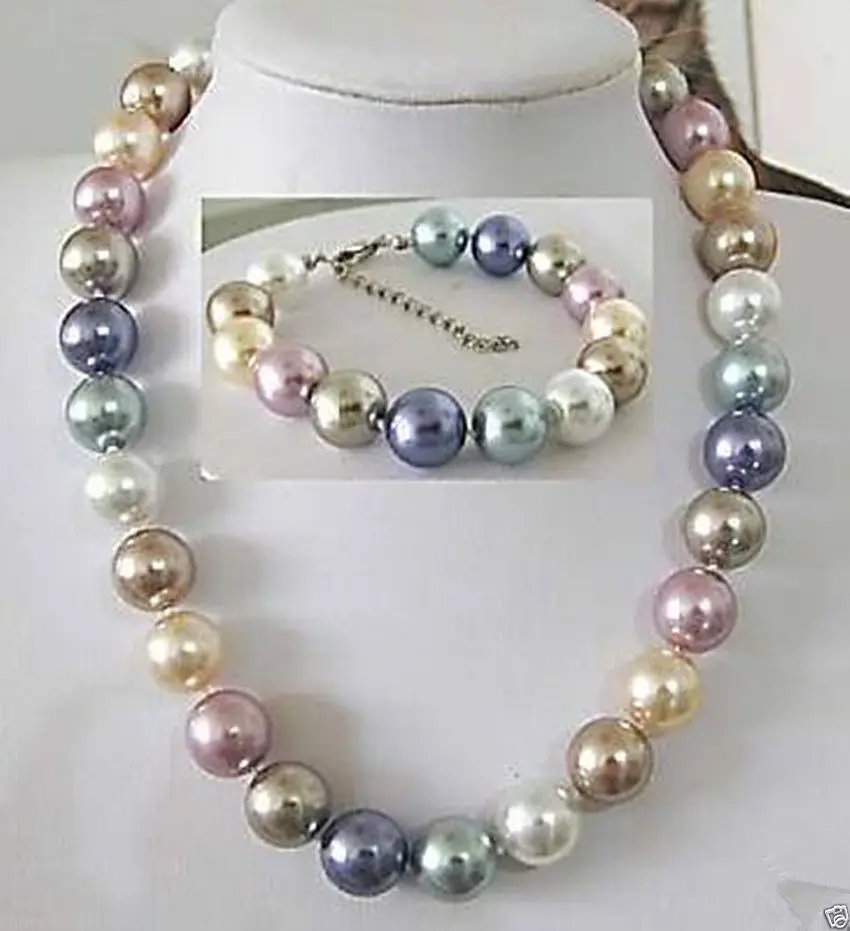 

Shipping >>new hot dazzling Pretty 12mm multicolor mix Southsea Shell Pearl Necklace Bracelet