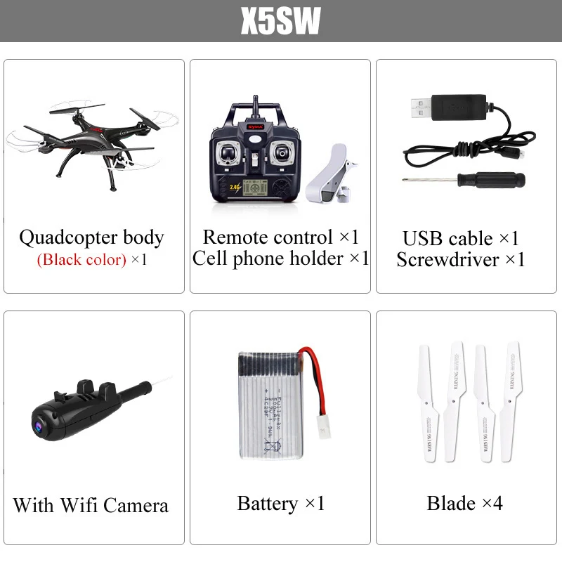 SYMA X5UW селфи Дрон RC камера для дрона HD Wifi FPV в режиме реального времени Трансмиссия X5SW Дрон контроллер Вертолет Самолет Квадрокоптер - Цвет: X5SW Black 1 Battery