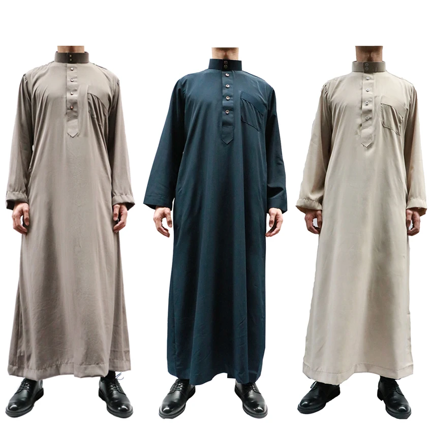 

Saudi Arab Turkish Kaftan Stand Collar Button Pocket Long Robe Muslim Jubba Thobe Costumes Man Islamic Ramadan Robe Outfits