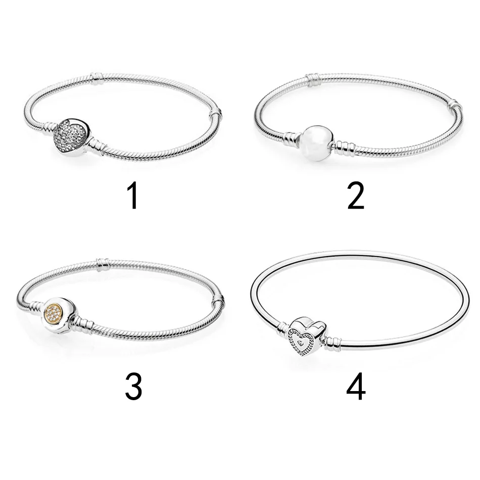

Authentic 925 Silver Signature Clasp Bracelets for Women Love Heart Moments Clear CZ fit Lady Bead Charm Pendant