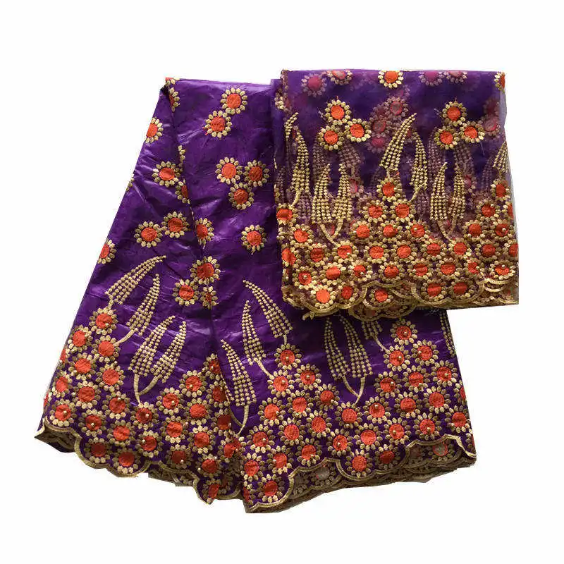 

Hot!purple african bazin riche getzner 5 yards and tulle lace 2 yards multi african fabric 2018 high quality with embroidery -30