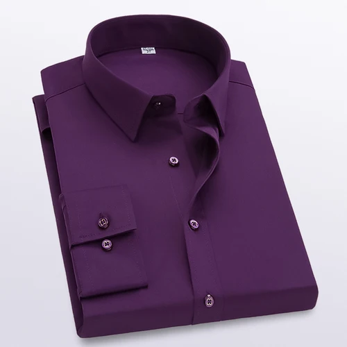 Весенняя и летняя деловая одноцветная рубашка с длинным рукавом, свадебная официальная простая классическая мужская рубашка большого размера S-5XL - Цвет: Фиолетовый