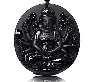 

Koraba Fine Jewelry Obsidian 1000 Arms Avalokitesvara Bodhisattva Kwan Yin Pendant Necklace Free Shipping