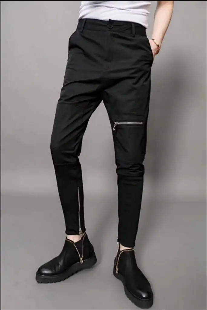 M-5xl New Tide Men Black Zipper Harem Pants Fashion Casual Beam Leg ...