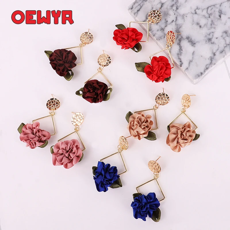

Oewyr new Fashion Flower drop earrings boho jewelry 2019 Womens gold dangle earrings long Cute Flower Handmade bijoux statement