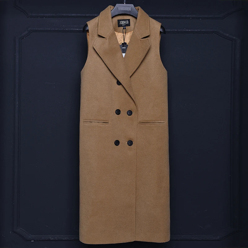 QAZXSW New Women Formal Jacket Brand Waistcoat Sleeveless Long Wool Coat OL Jacket XS~XXL Slim Sleeveless Jacket Suit Vest ZJ886