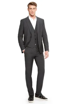 

New Arrival Groom Tuxedo Groomsmen Charcoal Gray Wedding/Dinner/Evening Suits Best Man Bridegroom (Jacket+Pants+Tie+Vest) B42