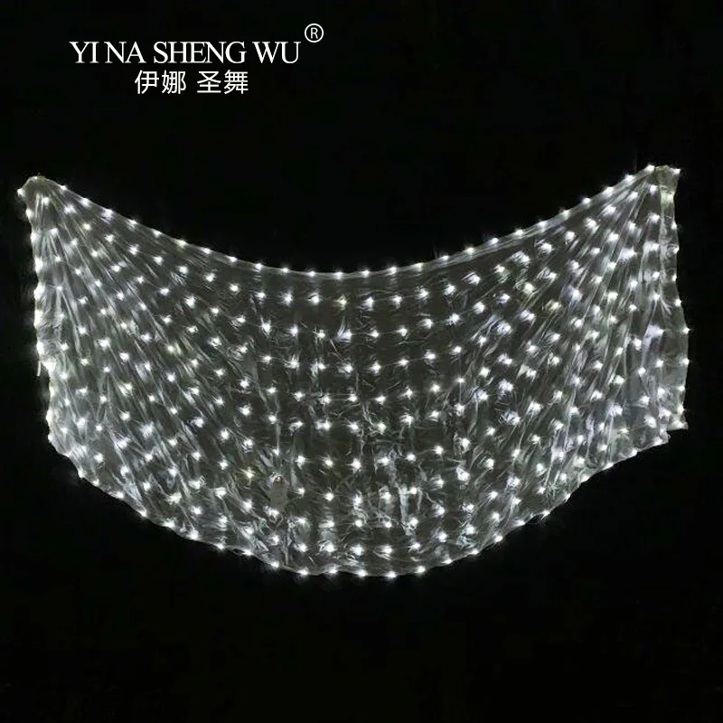 Belly Dance LED Veil 100% Silk 4 Colors Belly Dance Stage Performance Props Belly Dance Accessories LED Silk Veils 5 Sizes 1Pc
