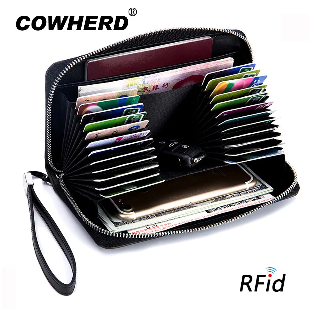 RFID Genuine Leather Unisex Card Holder Wallets Passport Holder Men