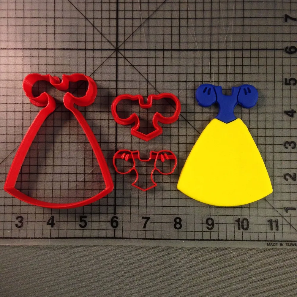 

Custom Made 3D Printed Cookie Cutter Set Snow White Dress Fondant Cupcake Top Cookie Cutter Set For Cake Decorating Tools