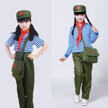 Đồng Phục quân đội Trung Quốc Quân Đội Màu Đỏ Trang Phục cho Trẻ Em Scouting Đồng Phục Hiệu Suất Giai Đoạn (Top + Quần + Khăn Quàng đỏ + Hat + Túi)(China)