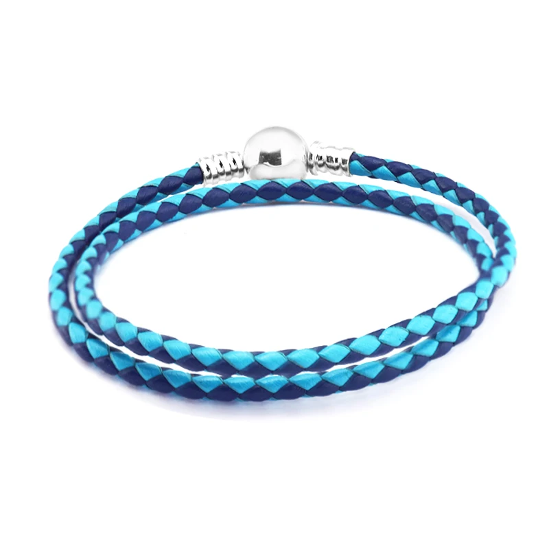 

Mixed Blue Double-Leather Charms Bracelets 925 Sterling Silver Jewelry Fashion Bracelets for Women DIY Charms Jewelry Wholesale