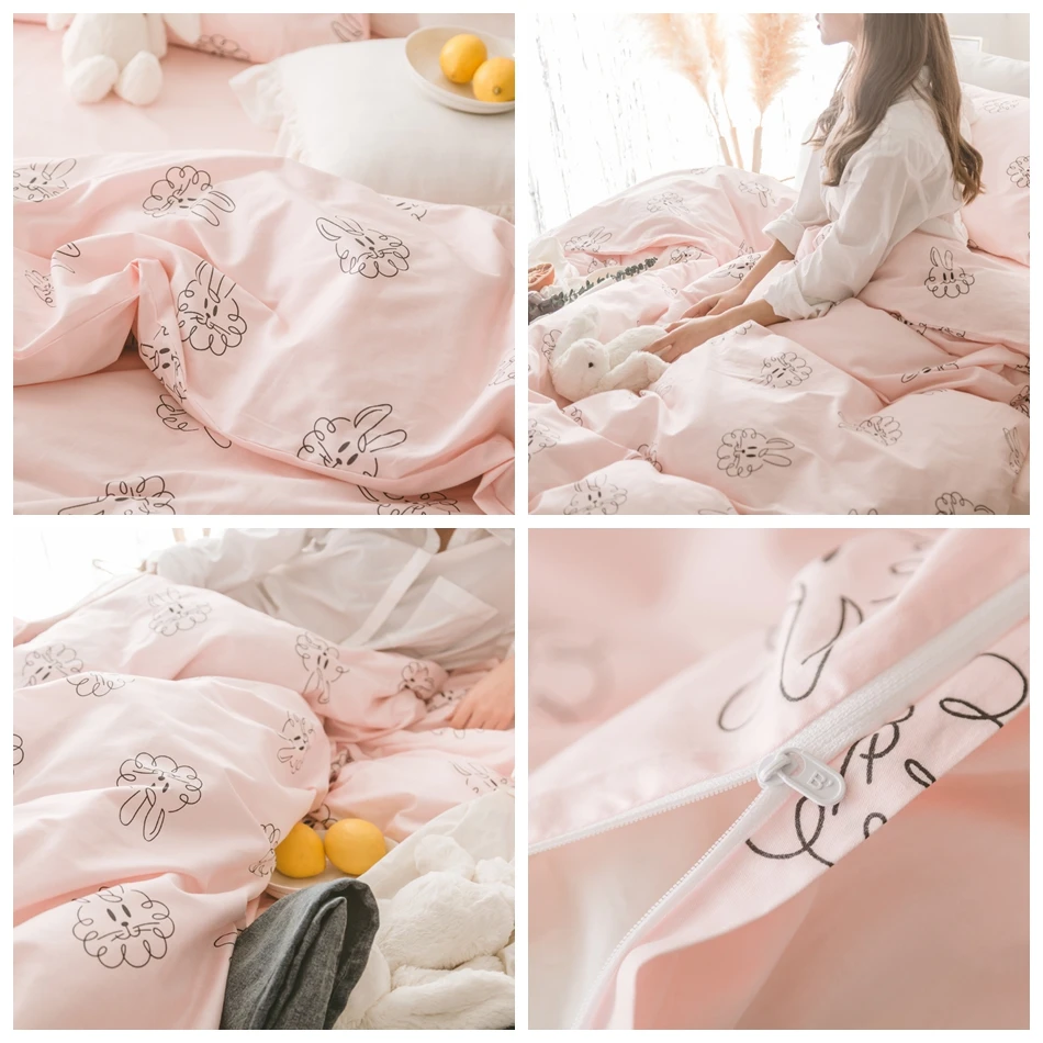 Хлопок красивый Фламинго пододеяльник набор Твин Королева сладкий розовый постельные принадлежности наборы сплошной цвет простыня/Покрывало наволочки