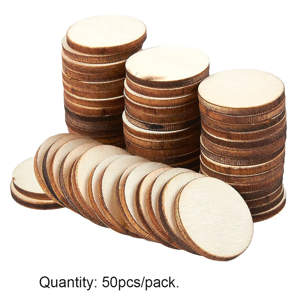

50pcs/pack Home Card Making Wood Slices Centerpieces Rustic Round Unfinished Painting Wedding Decoration Blank Natural DIY Craft