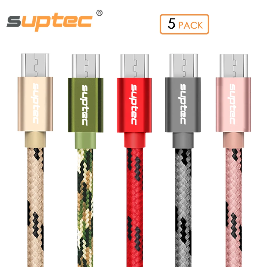 

SUPTEC 5 PACK Micro USB Cable Fast Charging Nylon Braide Charger for Samsung Galaxy S7 S6 S5 Xiaomi Redmi Huawei Mobile Phone LG
