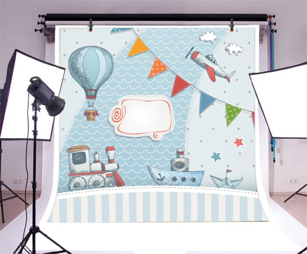 Laeacco Photographic Background Baby Painting Toys Plain Balloons Birthday Party Pattern Photo Backdrops Photocall Photo Studio