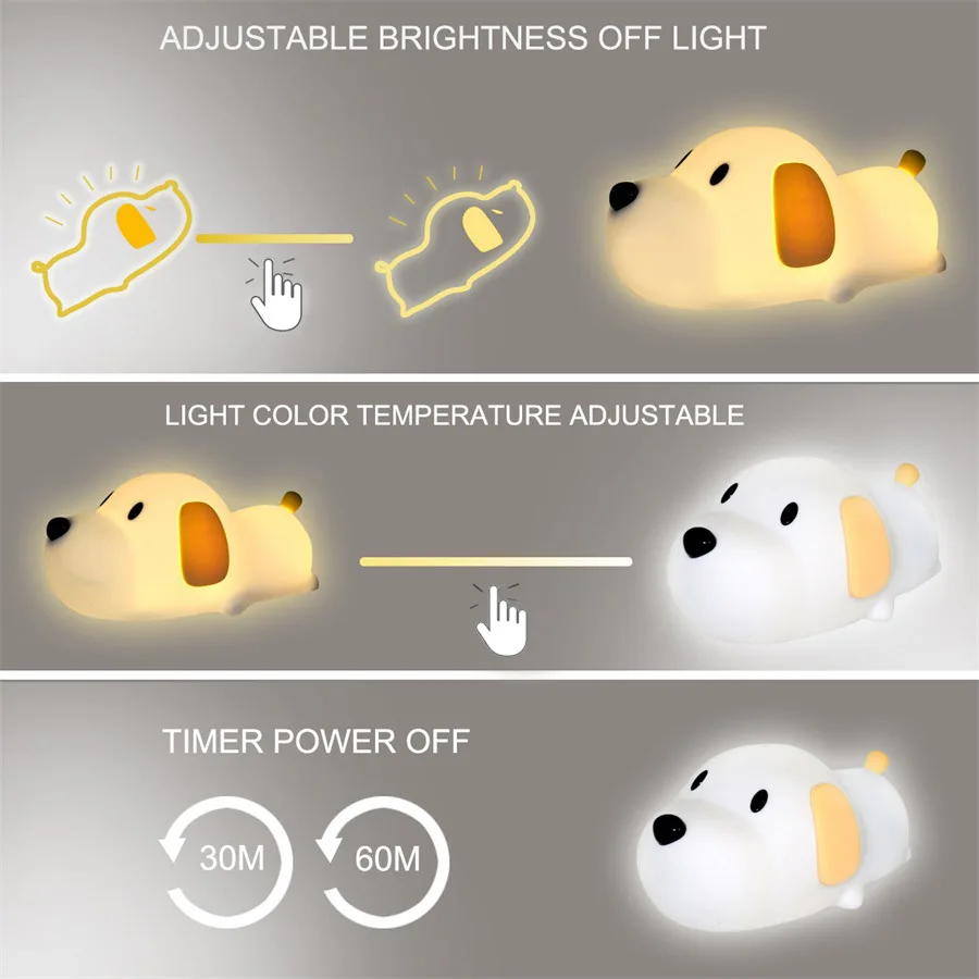  Silicone Cartoon Puppy Dog Touch Sensor LED Night Light Baby Children Bedroom LED Night Lamp USB At - 32849318834