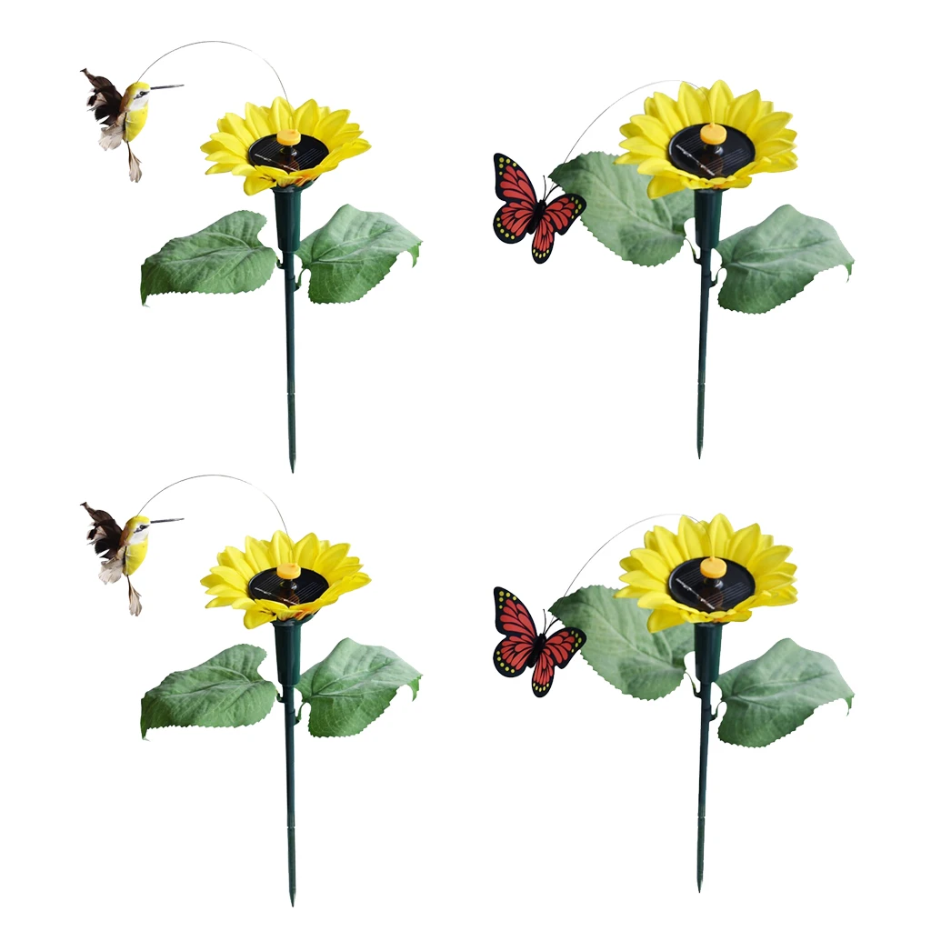 

4x Solar Powered Flying Fluttering Butterfly Bird with Flower Garden Stakes