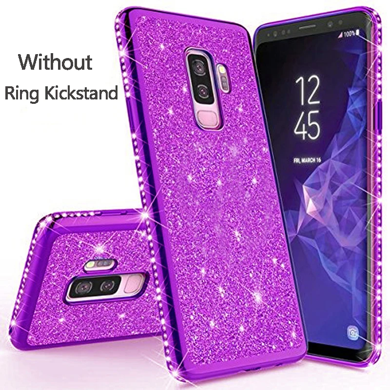 Блестящий чехол с бриллиантами для samsung Galaxy S10 S9 S8 Plus Note 9 8 S10e, Модный чехол с объемным украшением и магнитным кольцом, чехол для телефона, Fundas - Цвет: Purple-Model-2