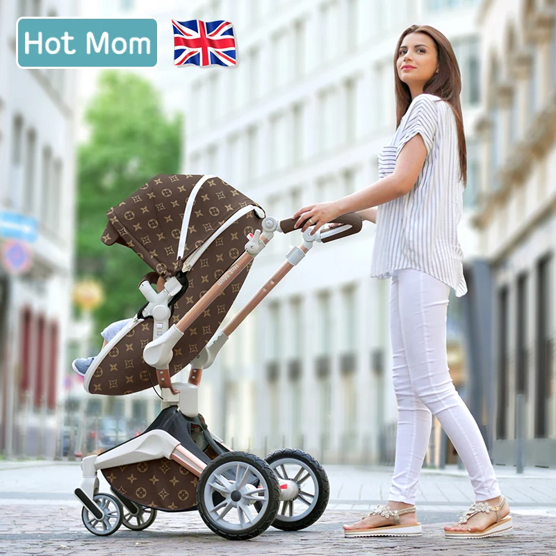 

Hotmom baby stroller high landscape can sit reclining shock baby stroller rotatable import trolley 2019 new vitality yellow sea