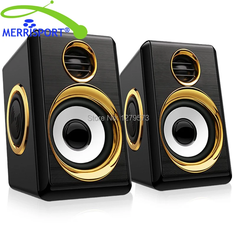 

MERRISPORT Desktop Speakers, Speakers for Desktop Computer, USB Powered 3.5MM Jack PC Speakers For Laptop Computer Black Gold