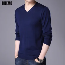 Новинка, модные брендовые свитера, мужские пуловеры с v-образным вырезом, облегающие вязаные Джемперы, шерсть, осень, корейский стиль, повседневная мужская одежда