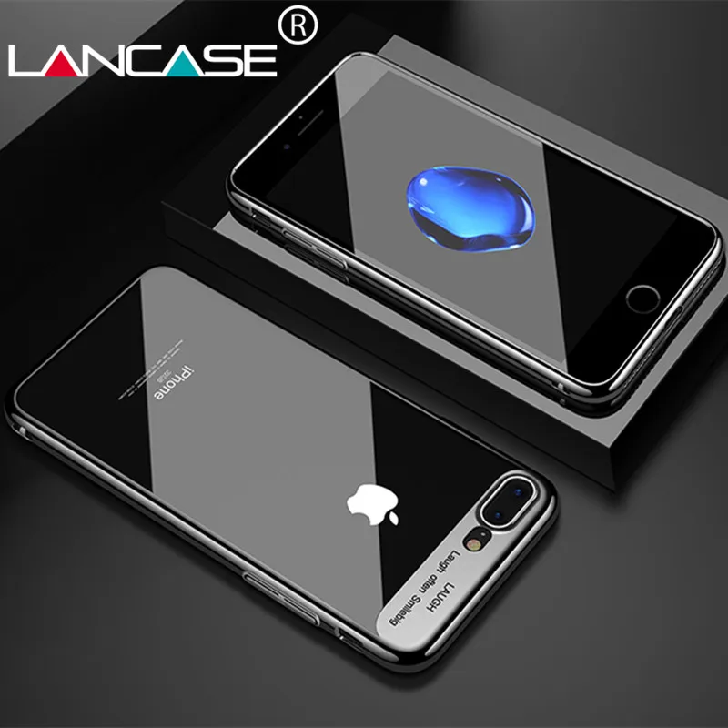

LANCASE Crystal Transparent PC Case For iPhone 8 Cover For iPhone 8 plus Case Plating Fashion Ultra Thin Hard Plastic Phone Capa