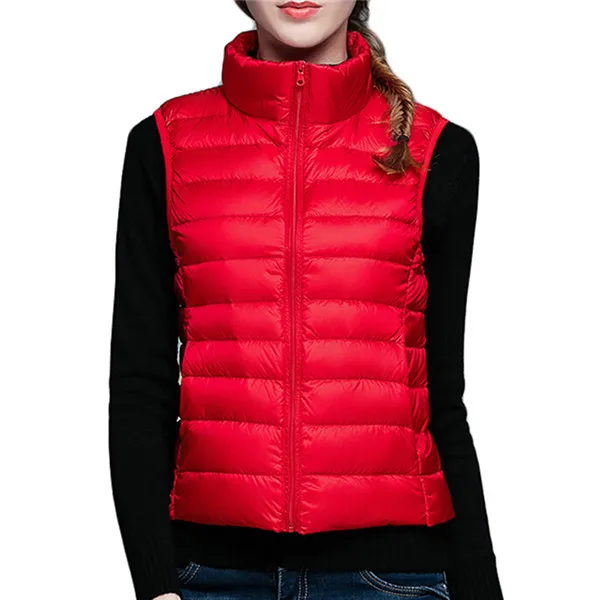 Новая осенне-зимняя женская безрукавка ультра легкий жилет на утином пуху женская верхняя одежда тонкий жилет пальто теплый жилет SF431 - Цвет: Красный