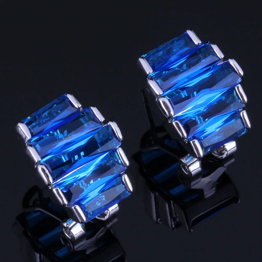 

Charming Blue Cubic Zirconia 925 Sterling Silver Clip Hoop Huggie Earrings For Women V0934