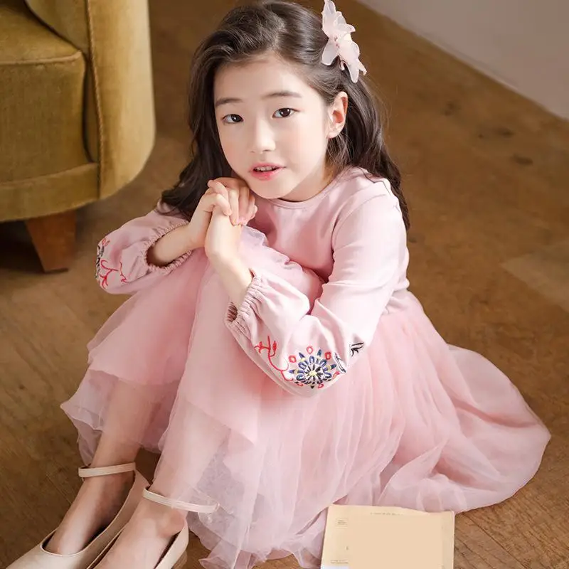 

2020 New Spring Kids Girls Dresses Fashion Long Sleeve O-neck Cute Girls Princess Dress Children Clothing Robe Fille Sukienki 12