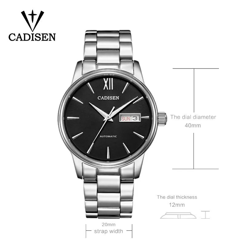 2019 CADISEN Brand Men Mechanical Watch Automatic Role Date Fashione luxury Submariner Clock Male Reloj Hombre Relogio Masculino