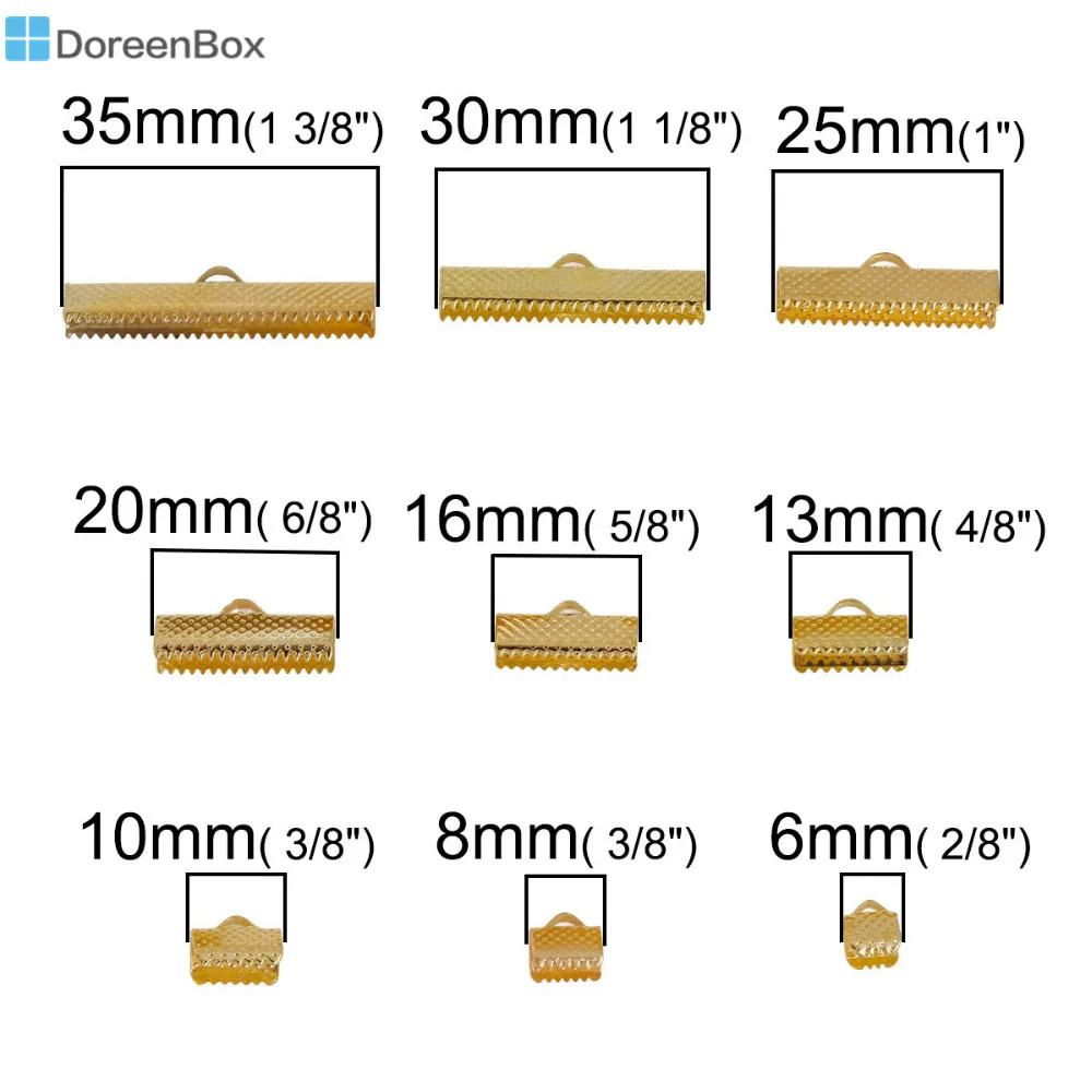 

Doreen Box Iron Based Alloy Cord Ribbon Crimp End Jewelry Necklace Bracelet Briefcase Gold color Mixed 35 x8mm - 8 x6mm,1Set