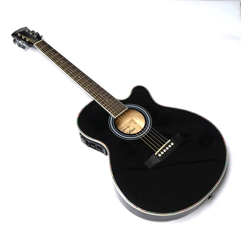 Thin Body Electro Acoustic Electric Folk Pop Flattop Guitar 40 Inch Guitarra 6String Black Light Built