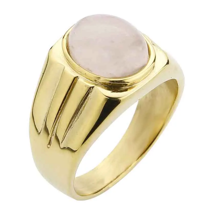 Ювелирные изделия Valily, мужское кольцо, простой дизайн, овальное кольцо с тигровым глазом для женщин, нержавеющая сталь, модное кольцо на палец, кольца золотого цвета, мужские - Цвет основного камня: gold-rose quartz