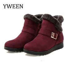 YWEEN Wedge Women Boots Snow Boots Warm Fur Winter Boots Ankle Boots For Women Middle-aged Mother Shoes Female Botas Mujer Shoes new fashion bow snow boots women winter thick warm female ankle boots wild middle tube platform cotton shoes botas mujer 2018