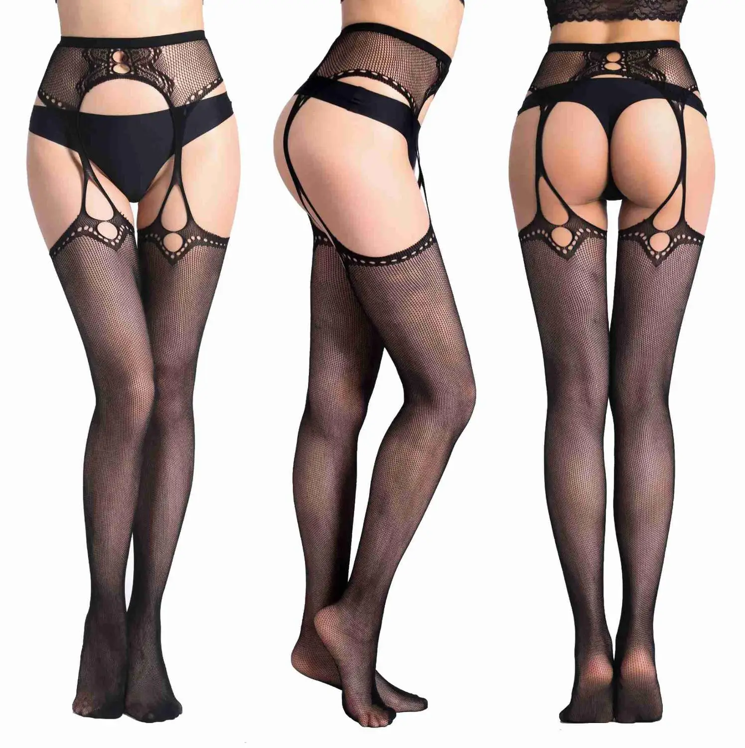 Women Sexy Transparent Slim Fishnet Pantyhose Club Party Net Holes Black Tights Thigh High Stockings Small/Middle/Big Mesh - Цвет: S5003-87