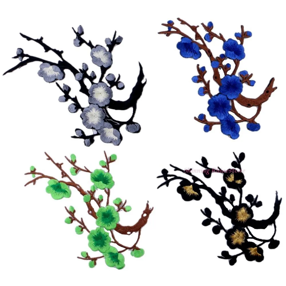 

Embroidered Patches Flower Branch Leaf Tree Iron On Patch Rose DIY Hotfix Motifs Sewing On Appliques High Quality