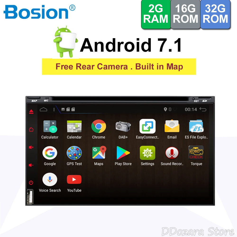

2din in dash Android 7.1 Universal Car radio gps navigation Bluetooth RDS Steering wheel control Camera